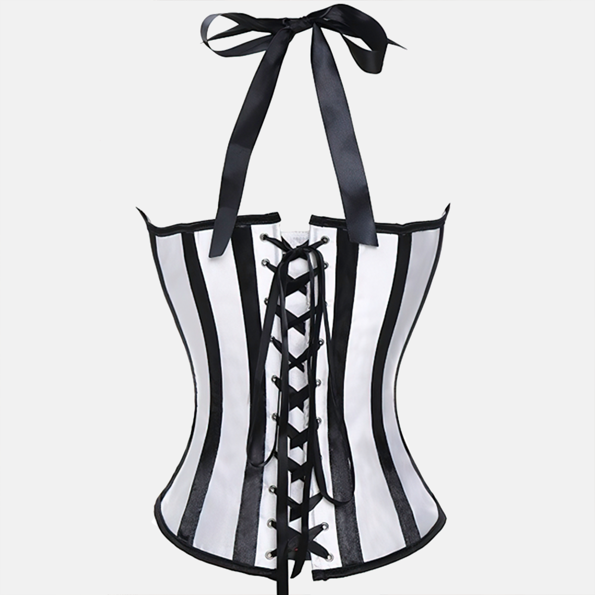 Corset rayé noir et blanc vu de dos