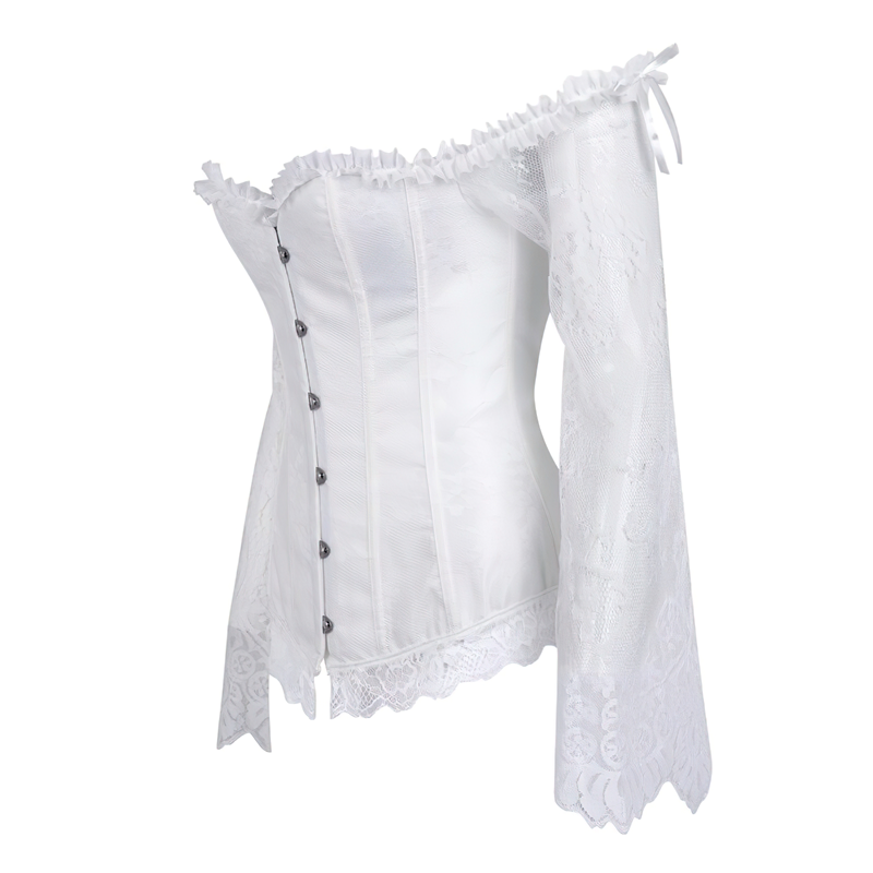 Zoom sur un bustier corset blanc en dentelle vu de profil