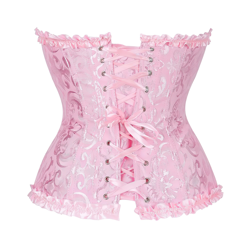 Zoom sur un corset rose à lacets vu de dos